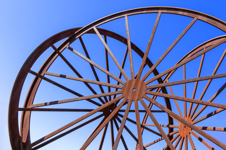 Artistic wheels made of metal, part of a public art work in Spaichingen, Germanyの写真素材