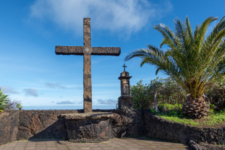 La Asomada on the island of El Hierro, Canary Islands - small square with cross in Los Llanos, a suburb of Isoraの写真素材