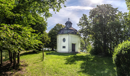 Chapel Josefskapelle on the mountain Eichberg in Erlaheim, district of Geislingen in Baden-WÃ¼rttemberg, Germanyの写真素材