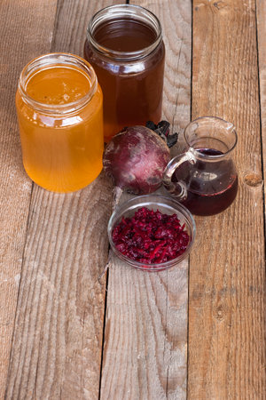 Beetroot juice and honey for healthy lifeの写真素材