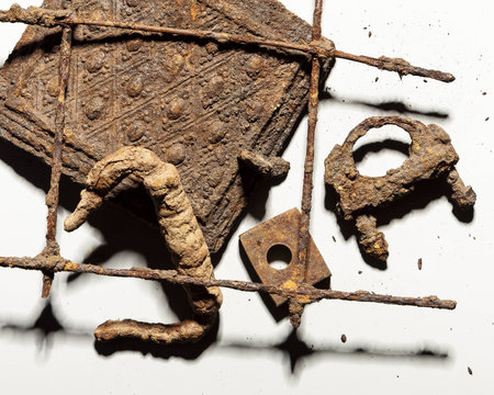 Rusty Objects Arranged on White Backgroundの写真素材
