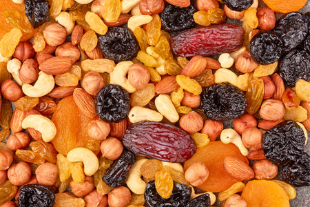 Mix of dried fruits and nutsの写真素材