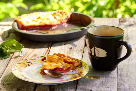 Rhubarb and strawberry pie.の写真素材