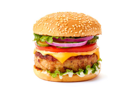 Juicy cheeseburger on whiteの写真素材