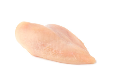 Raw chicken breast fillet on white backgroundの写真素材