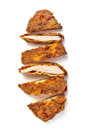 Crispy and Delightful Chicken Cutlets, Perfectly Sliced for Serving with your Mealsの写真素材