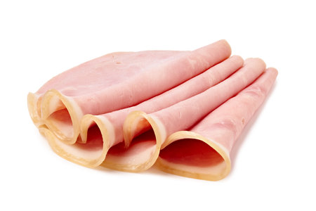 Sliced Deli Meat Served on a White Background for Presentation and Visual Appealの写真素材