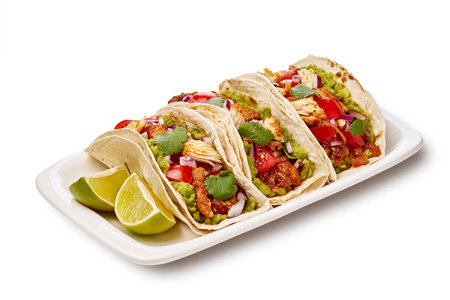 Enjoy these Delicious Crispy Tacos made with Fresh Ingredients and served with Lime for added zestの写真素材