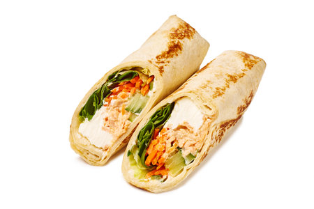Enjoy a Fish Wrap filled with fresh veggies and cream cheese for a unique tasteの写真素材