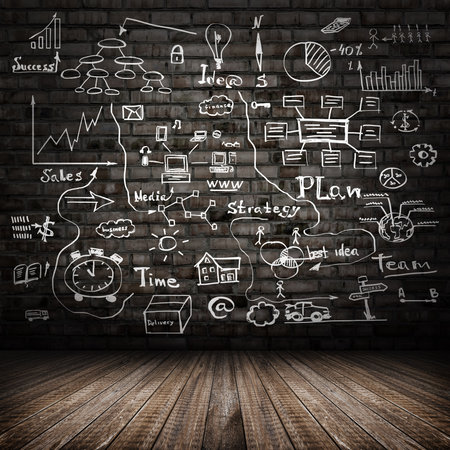 Room interior vintage with dark wall. Business sketches の写真素材