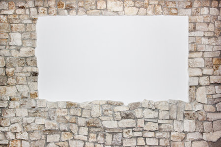 brick wall and white blank placard backgroundの写真素材