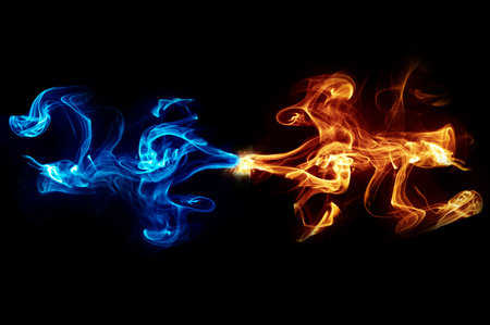 Abstract blue and yellow flame backgroundの写真素材