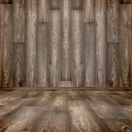 Old wood brown room interior. Wooden backgroundの写真素材