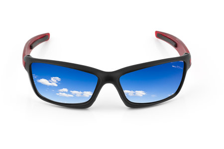 fashion red colorful sport sunglasses isolated on white backgroundの写真素材