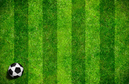 Close up soccer ball on green grass backgroundの写真素材