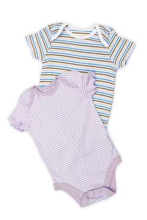 Two blue baby onesie isolated on white background. clothes close upの写真素材