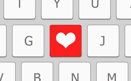 Close-up white keyboard with heart sign. Love conceptの写真素材