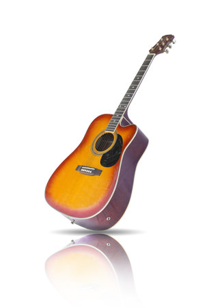 acustic guitar with reflection isolated on white backgroundの写真素材