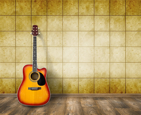 Guitar in blank empty room backgroundの写真素材