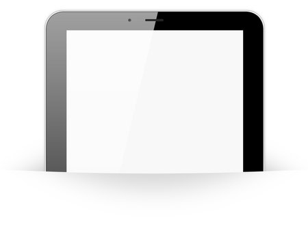 Black tablet pc in paper pocket on white background, 3d render.の写真素材