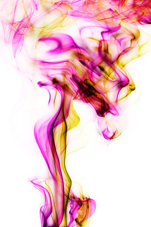 Abstract pink and yellow smoke on white backgroundの写真素材