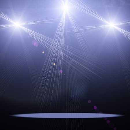 ilustration of concert spot lighting over dark background の写真素材