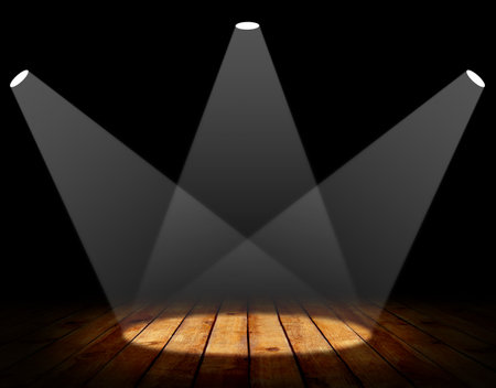Empty room with wooden floor and spot light interior backgroundの写真素材