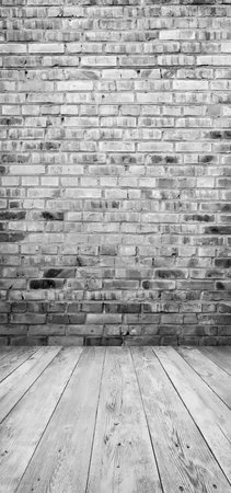 room interior vintage with brick wall and wood floor backgroundの写真素材