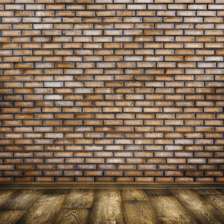 room interior vintage with brick wall and wood floor backgroundの写真素材