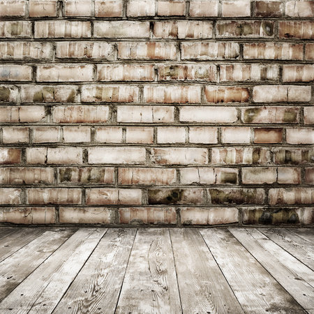 room interior vintage with brick wall and wood floor backgroundの写真素材