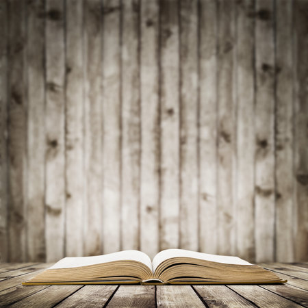 Open Book on wood background