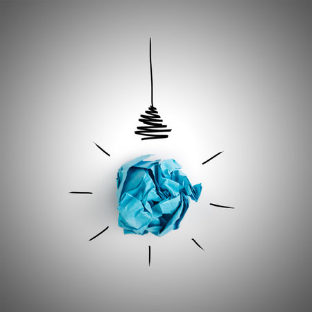 Illustration of lightbulb with cracked paper inside. Inspiration concept backgroundの写真素材