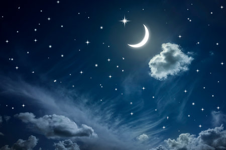 Night sky with stars and moonの写真素材