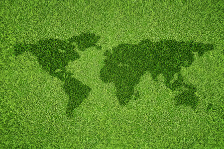 World map shape on green grass field backgroundの写真素材