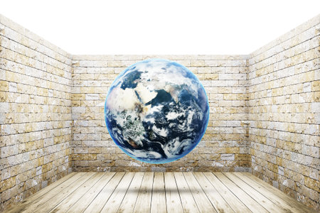 World earth globe into old room backgroundの写真素材