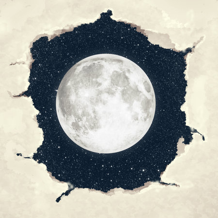 Night sky with stars and full moon. Elements of this image furnished by NASAの写真素材