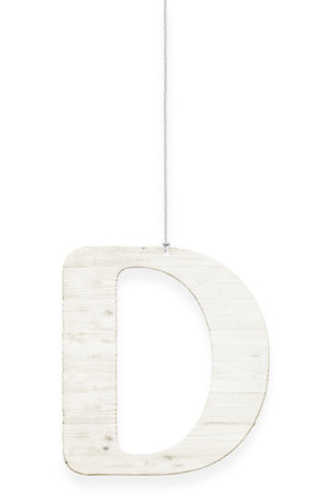 Wooden letter "D" with rope isolated over white background. Part of alphabetの写真素材