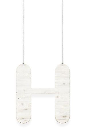 Wooden letter "H" with rope isolated over white background. Part of alphabetの写真素材