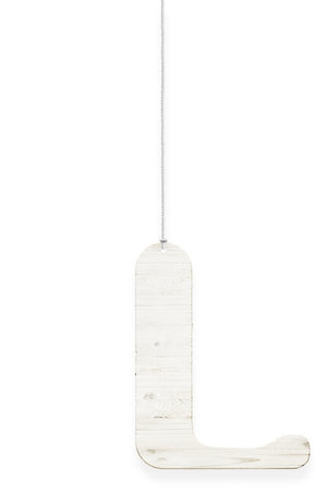 Wooden letter "L" with rope isolated over white background. Part of alphabetの写真素材