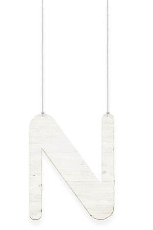 Wooden letter "N" with rope isolated over white background. Part of alphabetの写真素材