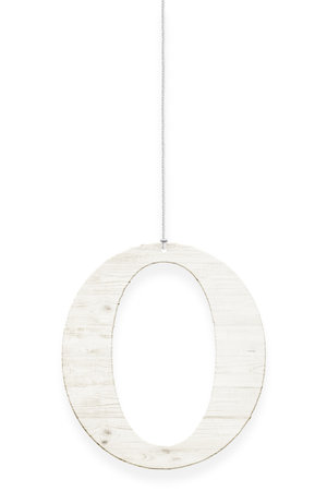 Wooden letter "O" with rope isolated over white background. Part of alphabetの写真素材