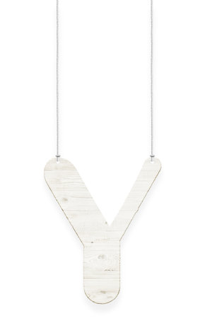Wooden letter "Y" with rope isolated over white background. Part of alphabetの写真素材