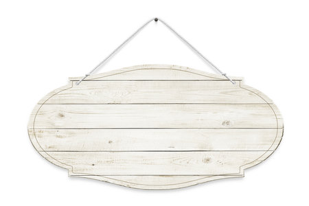 Wooden sign isolated over white backgroundの写真素材