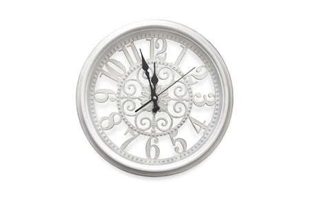 Vintage white clock isolated over white backgroundの写真素材