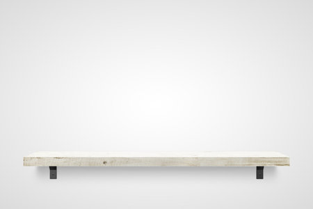 Wooden shelf over white backgroundの写真素材