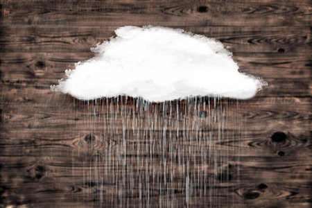 Cloud over brown wood texture. Conceptual backgroundの写真素材