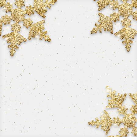 Golden glitter snowflakes christmas holiday cardの写真素材