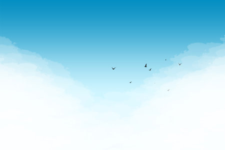 Birds in clouds sky. Abstract concept imageの写真素材