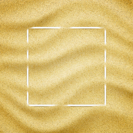 Blank paper frame in sand background. Close-up of sand grainsの写真素材