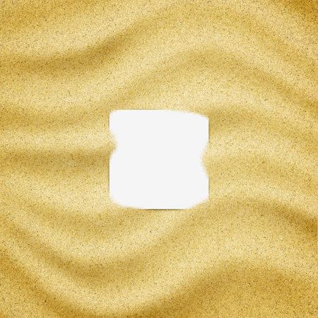 Blank paper in sand background. Close-up of sand grainsの写真素材